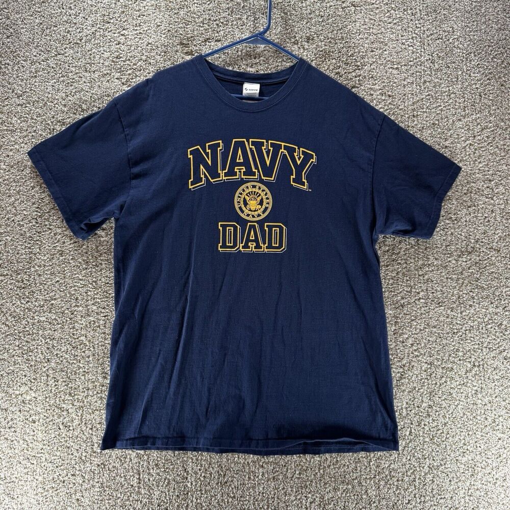 Vintage‎ US Navy Dad Shirt Mens Extra Large Blue Soffe Short Sleeve Y2K Cotton